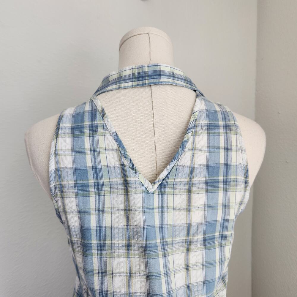 Vintage Y2K Faded Glory Blue White Plaid Sleeveless Button Down Top S Cottage - Picture 4 of 9